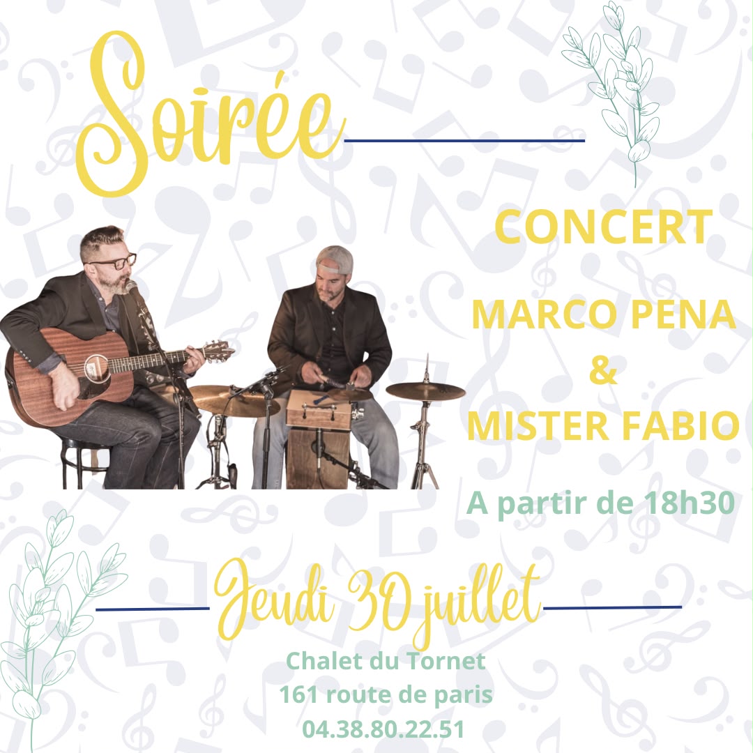 Serata concerto Marco Pena & Mister Fabio allo Chalet du Tornet — giovedì 30 luglio, dalle 18:30