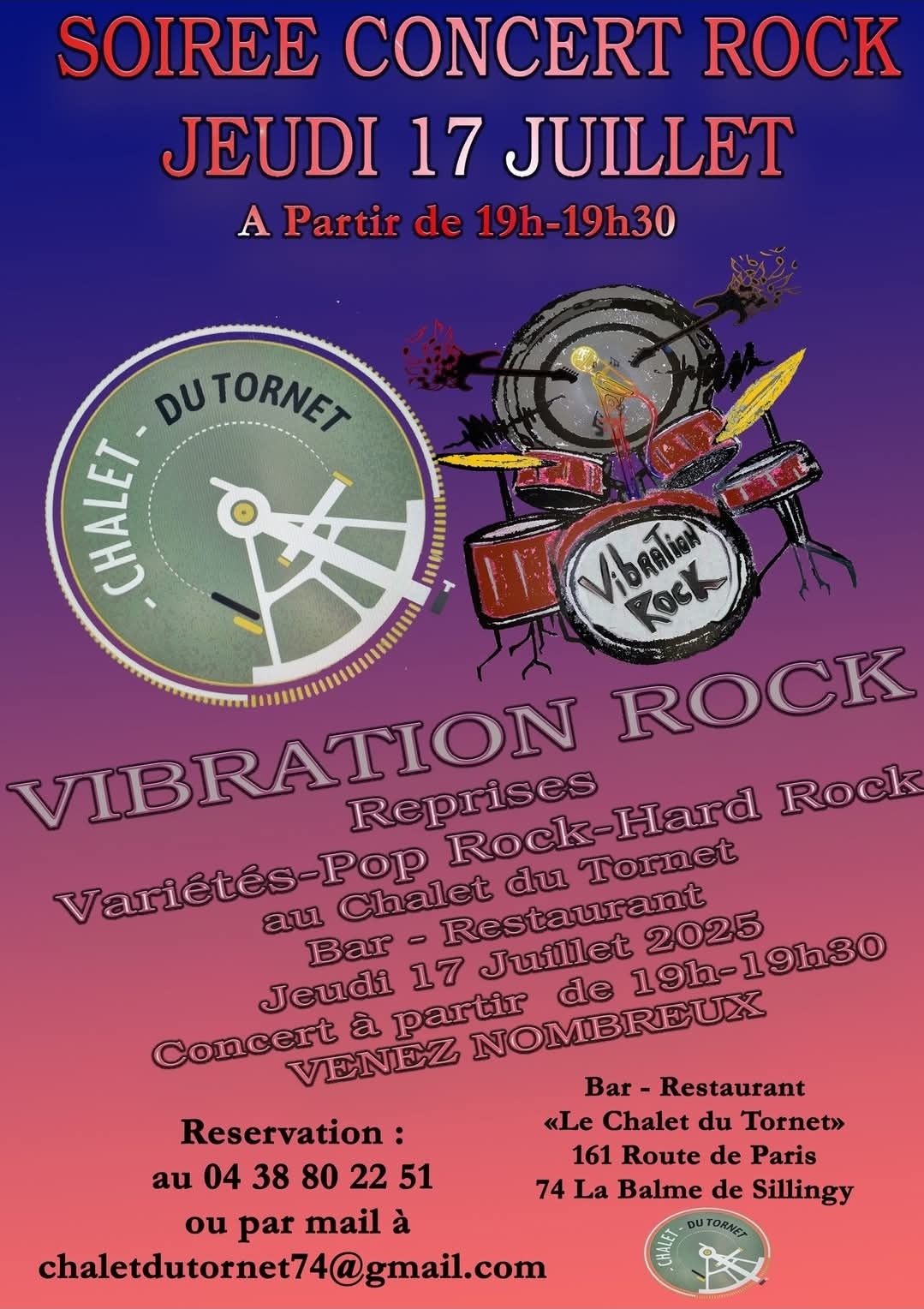Soirée Concert Rock avec Vibration Rock au Chalet du Tornet — jeudi 17 juillet, à partir de 19h